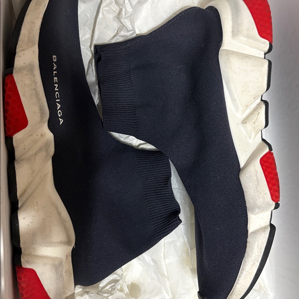 Balenciaga Black and White Sock Sneakers with Red Accents